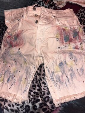Purple brand Paint-Splatter Pink Denim Shorts